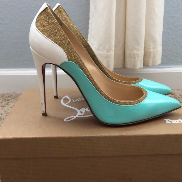 Tucsick Aqua, White, and Gold Louboutins - Picture 6 of 8